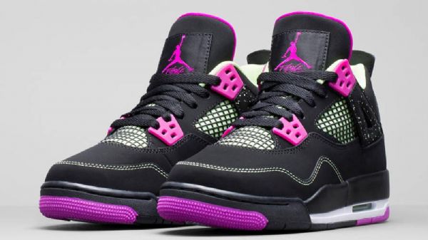 Nike Air Jordan 4 Gs Neon Sko Herre Svarte Rosa