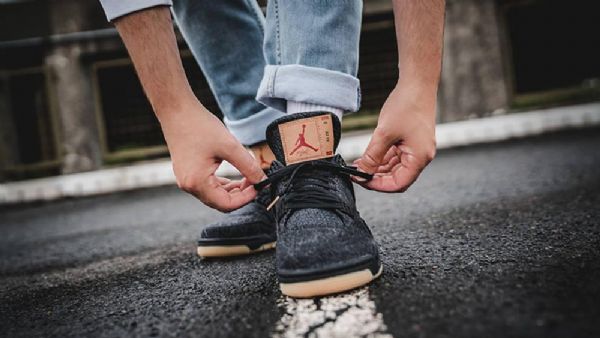 Nike Levis X Air Jordan 4 Sko Herre Svarte