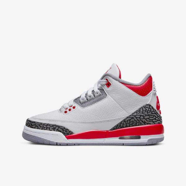 Nike Air Jordan 3 Retro Sko Barn Hvite Svarte Grå Rød