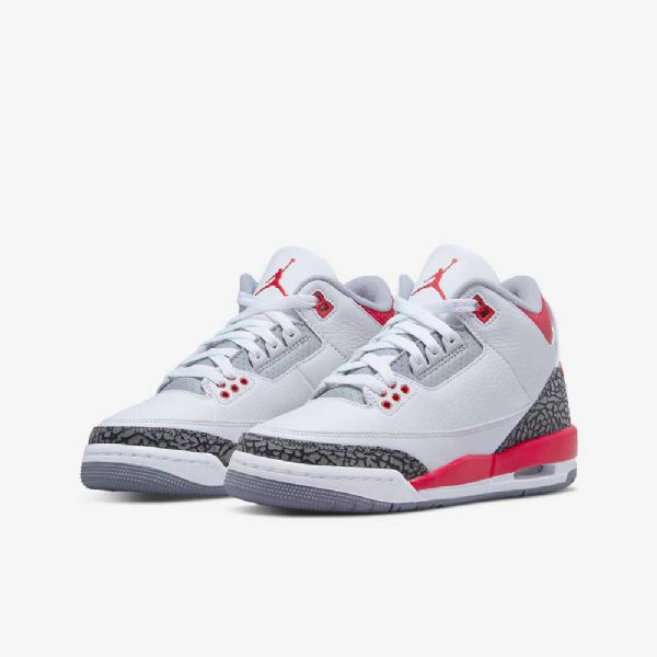 Nike Air Jordan 3 Retro Sko Barn Hvite Svarte Grå Rød