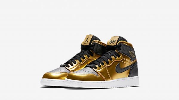 Nike Air Jordan 1 High Tops Bhm Gg Sko Herre Gull Svarte
