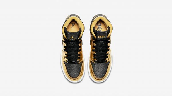 Nike Air Jordan 1 High Tops Bhm Gg Sko Herre Gull Svarte