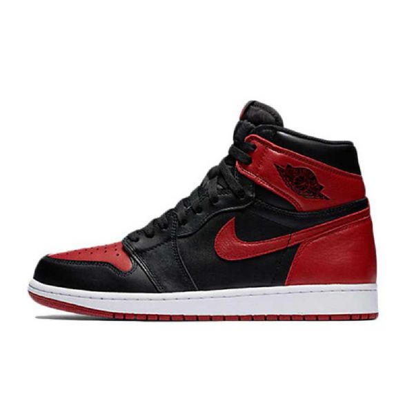 Nike Air Jordan 1 High Tops Bred Sko Herre Svarte Rød