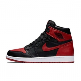 Nike Air Jordan 1 High Tops Bred Sko Herre Svarte Rød