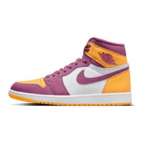 Nike Air Jordan 1 High Tops Brotherhood Sko Dame Lilla Gul Hvite
