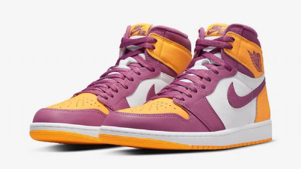 Nike Air Jordan 1 High Tops Brotherhood Sko Dame Lilla Gul Hvite