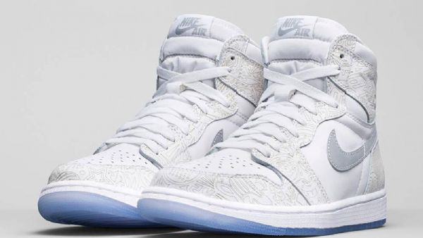 Nike Air Jordan 1 High Tops Laser Sko Dame Hvite Grå