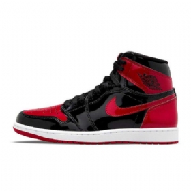 Nike Air Jordan 1 High Tops Og Patent Bred Sko Dame Svarte Rød