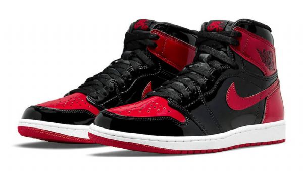 Nike Air Jordan 1 High Tops Og Patent Bred Sko Dame Svarte Rød