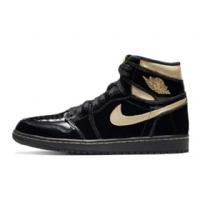 Nike Air Jordan 1 High Tops Og Patent Sko Herre Svarte Gull