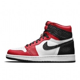 Nike Air Jordan 1 High Tops Og Satin Snake Sko Herre Rød Svarte Hvite