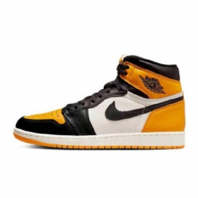 Nike Air Jordan 1 High Tops Og Tå Taxi Sko Herre Svarte Gul Hvite