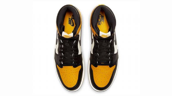 Nike Air Jordan 1 High Tops Og Tå Taxi Sko Herre Svarte Gul Hvite