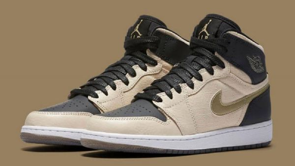 Nike Air Jordan 1 High Tops Pearl Sko Herre Khaki Svarte Hvite Gull
