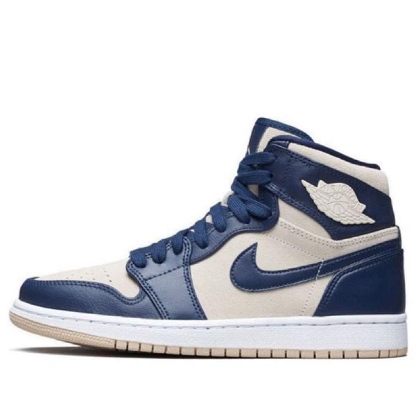 Nike Air Jordan 1 High Tops Retro Basketball Shoes Dame Marineblå Pisket Krem