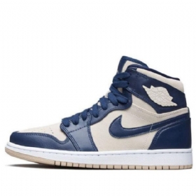 Nike Air Jordan 1 High Tops Retro Basketball Shoes Dame Marineblå Pisket Krem