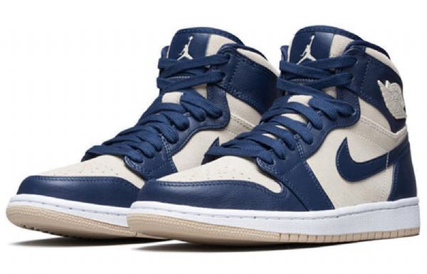 Nike Air Jordan 1 High Tops Retro Basketball Shoes Dame Marineblå Pisket Krem
