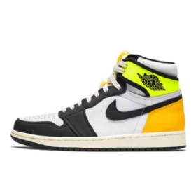 Nike Air Jordan 1 High Tops Volt Sko Herre Hvite Svarte Gull
