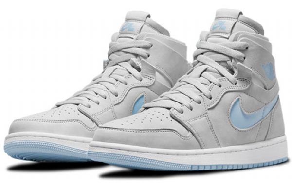 Nike Air Jordan 1 High Tops Zoom Komfort Retro Basketball Shoes Dame Grå Lyse Blå