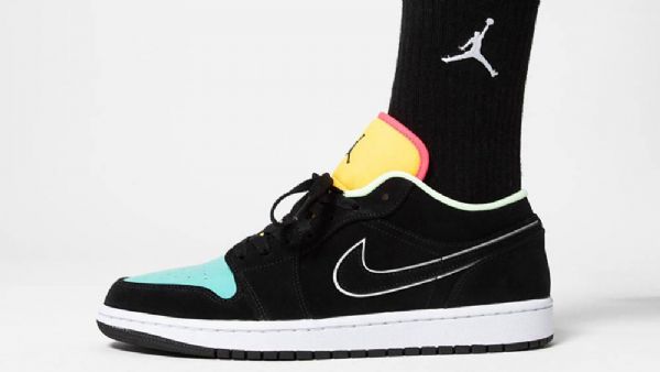 Nike Air Jordan 1 Low Tops Aurora Sko Herre Svarte Grønn Oransje