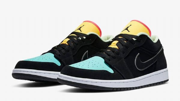 Nike Air Jordan 1 Low Tops Aurora Sko Herre Svarte Grønn Oransje