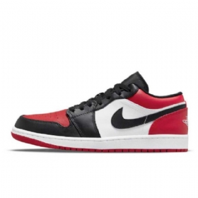 Nike Air Jordan 1 Low Tops Bred Tå Sko Herre Svarte Rød Hvite