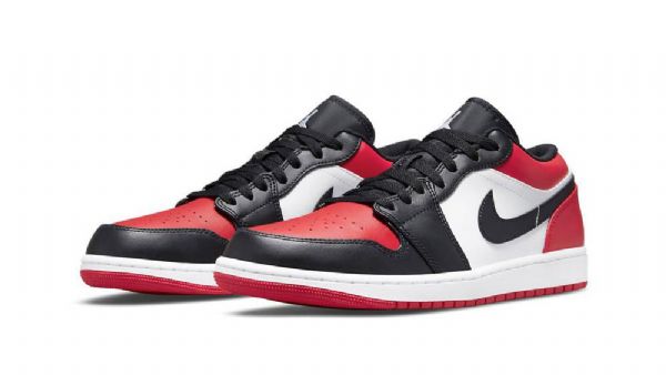 Nike Air Jordan 1 Low Tops Bred Tå Sko Herre Svarte Rød Hvite