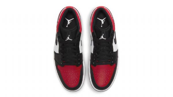 Nike Air Jordan 1 Low Tops Bred Tå Sko Herre Svarte Rød Hvite