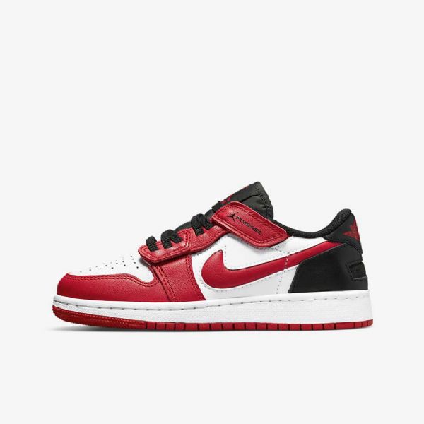 Nike Air Jordan 1 Low Tops Flyease Sko Barn Hvite Svarte Rød