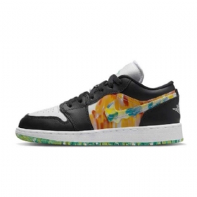 Nike Air Jordan 1 Low Tops Gs Drip Sko Dame Svarte Grå