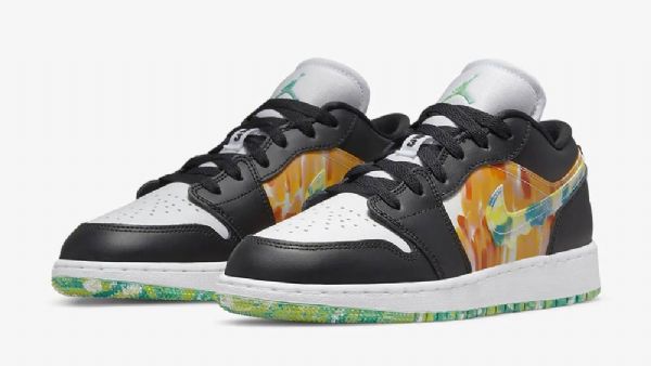 Nike Air Jordan 1 Low Tops Gs Drip Sko Dame Svarte Grå