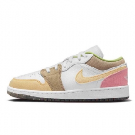 Nike Air Jordan 1 Low Tops Gs Sko Dame Beige Hvite Rosa