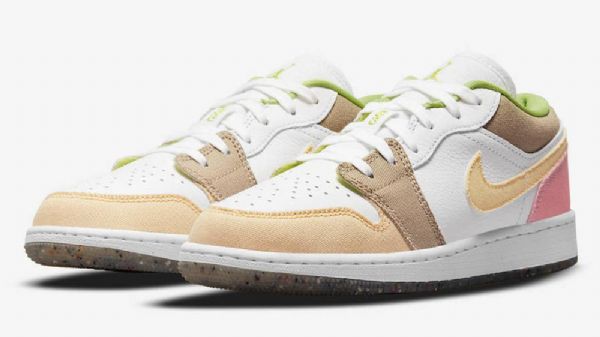 Nike Air Jordan 1 Low Tops Gs Sko Dame Beige Hvite Rosa