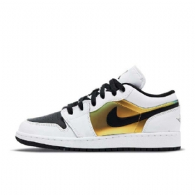 Nike Air Jordan 1 Low Tops Gs Sko Herre Hvite Svarte Gull