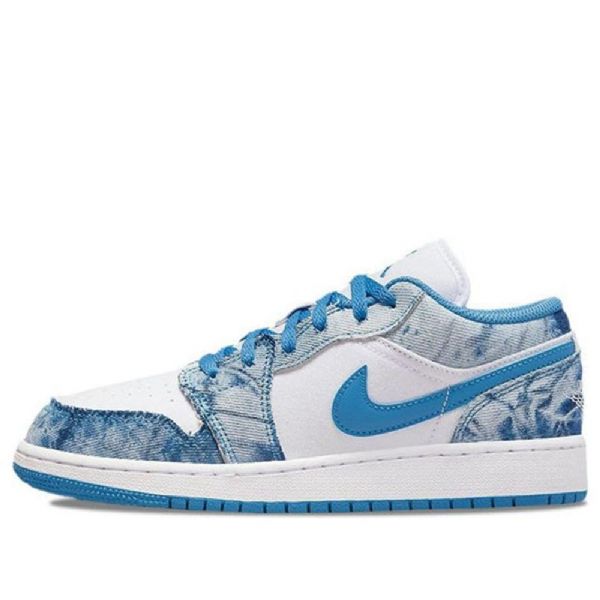 Nike Air Jordan 1 Low Tops Gs Washed Sko Herre Hvite Blå