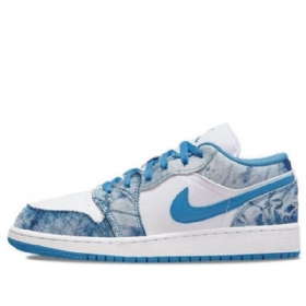 Nike Air Jordan 1 Low Tops Gs Washed Sko Herre Hvite Blå