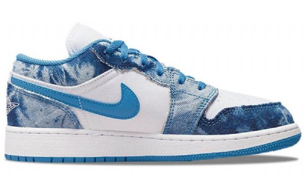Nike Air Jordan 1 Low Tops Gs Washed Sko Herre Hvite Blå