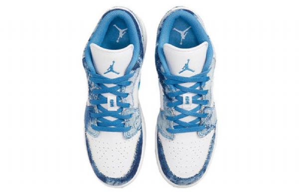 Nike Air Jordan 1 Low Tops Gs Washed Sko Herre Hvite Blå