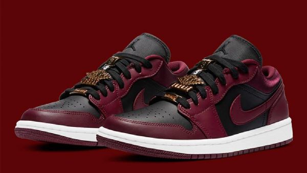 Nike Air Jordan 1 Low Tops Maroon Sko Herre Burgunder Svarte
