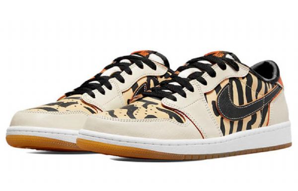 Nike Air Jordan 1 Low Tops Og Retro Basketball Shoes Herre Leopard Beige
