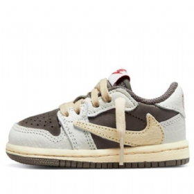 Nike Air Jordan 1 Low Tops Og Td X Travis Scott Reverse Mocha Sko Barn Brune Grå