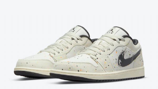 Nike Air Jordan 1 Low Tops Paint Splatter Brushstroke Sko Herre Khaki