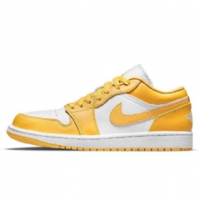 Nike Air Jordan 1 Low Tops Pollen Sko Dame Gul Hvite