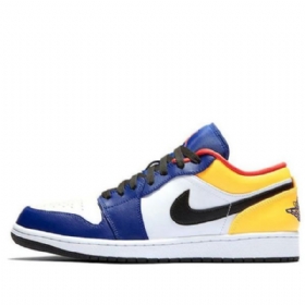 Nike Air Jordan 1 Low Tops Retro Basketball Shoes Herre Hvite Dyp Kongeblå Blå