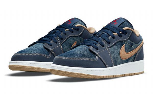 Nike Air Jordan 1 Low Tops Se Gs Retro Basketball Shoes Herre Marineblå