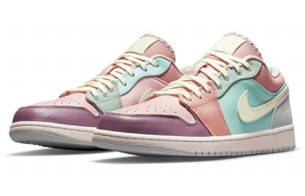 Nike Air Jordan 1 Low Tops Se Retro Basketball Shoes Herre Rosa Lilla Grønn