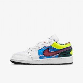 Nike Air Jordan 1 Low Tops Sko Barn Hvite Svarte Sitron Rosa