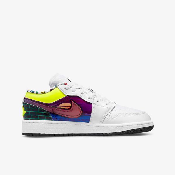 Nike Air Jordan 1 Low Tops Sko Barn Hvite Svarte Sitron Rosa