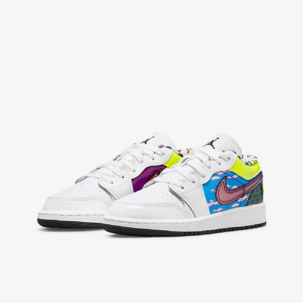 Nike Air Jordan 1 Low Tops Sko Barn Hvite Svarte Sitron Rosa