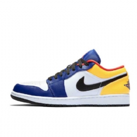 Nike Air Jordan 1 Low Tops Sko Dame Hvite Marineblå Gul